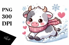 Cute Baby Cow Sleigh PNG Product Image 3