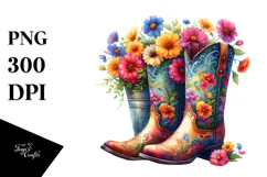 Colorful Flower Pot Cowboy Boots PNG Product Image 1