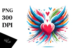 Brush Style Heart with Wings and Crown PNG Product Image 1