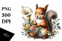 Detailed Watercolor Baby Squirrel with Calla Lily | Product Image 3