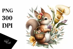 Detailed Watercolor Baby Squirrel with Calla Lily | Product Image 3