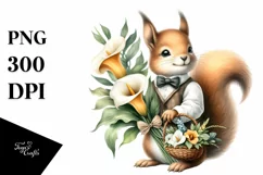 Detailed Watercolor Baby Squirrel with Calla Lily | Product Image 1