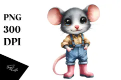 Expressive Mouse with Big Eyes in Farm Jeans | Sublimation Product Image 1