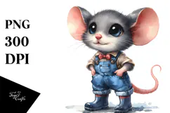 Expressive Mouse with Big Eyes in Farm Jeans | Sublimation Product Image 1