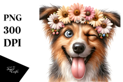 Goofy Dog with Flower Crown, Balanced PNG Product Image 1