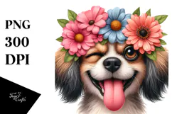 Goofy Dog with Flower Crown, Balanced PNG Product Image 1