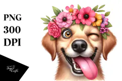Goofy Dog with Flower Crown PNG Product Image 1
