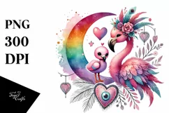 Cute Baby Flamingo on Moon, PNG Product Image 1