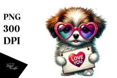 Detailed Puppy with Heart Sunglasses PNG Product Image 1