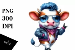 Funny Dancing Cow with Cool Haircut PNG Product Image 1