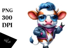 Funny Dancing Cow with Cool Haircut PNG Product Image 1