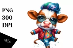 Funny Dancing Cow with Cool Haircut PNG Product Image 3