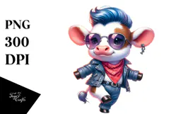 Funny Dancing Cow with Cool Haircut PNG Product Image 1