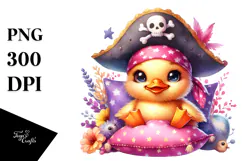 Baby Duck with Pirate Hat and Pillow PNG Product Image 1