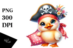 Baby Duck with Pirate Hat and Pillow PNG Product Image 1