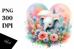 Colorful Baby Elephant with Heart PNG Product Image 1