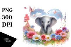 Pastel Watercolor Baby Elephant with Big Heart PNG Product Image 1
