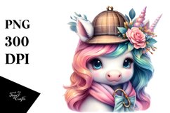 Baby Unicorn Detective, Watercolor PNG Product Image 3