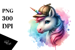 Baby Unicorn Detective, Watercolor PNG Product Image 1