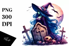 Vibrant Drawing of Witch with Grave | Sublimation | Clipart Product Image 3