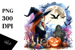 Vibrant Drawing of Witch with Grave | Sublimation | Clipart Product Image 1