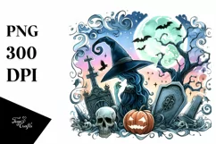 Vibrant Drawing of Witch with Grave | Sublimation | Clipart Product Image 3