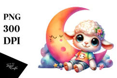 Baby Lamb with Summer Clothes and Half Moon PNG Product Image 1