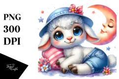 Baby Lamb with Summer Clothes and Half Moon PNG Product Image 1