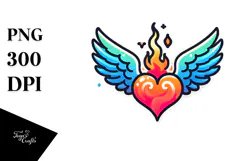 Heart with Wings and Fire Paintbrush Style PNG Product Image 1