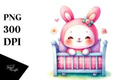 Vibrant Baby Rabbit on Children Bed PNG Product Image 1