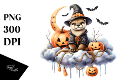 Otter Dressed for Halloween Sitting on Cloud PNG Product Image 1