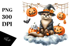 Watercolor Design with Otter for Halloween, High-Res PNG Product Image 1