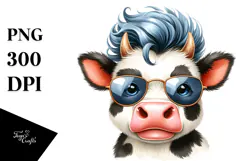 Funny Cow with Cool Hair PNG Product Image 1