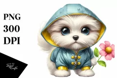Baby Maltese Raincoat Watercolor Clipart Product Image 3