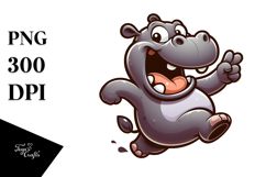 Goofy Hippo Jumping Mid-Air PNG Product Image 1