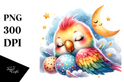 Colorful Baby Parrot on Moon PNG Product Image 1