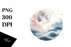 Vintage Washed Moon Watercolor | Clipart Product Image 1