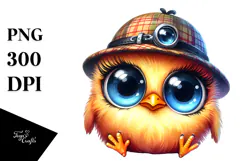 Vibrant Baby Chicken in Detective Hat PNG Product Image 1