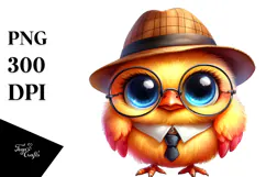 Cute Baby Chicken with Detective Hat PNG Product Image 1