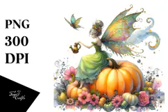 Fairy and Pumpkin Drawing | Vibrant Art Clipart Product Image 1