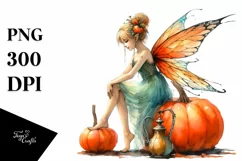 Fairy and Pumpkin Drawing | Vibrant Art Clipart Product Image 1