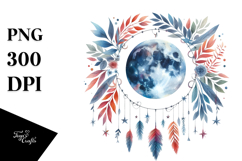 Boho Moon with Foliage Stars | Sublimation Clipart Product Image 1