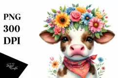 Cute Cow with Flower Crown, High-Res PNG Product Image 3