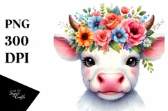 Cute Cow with Flower Crown, High-Res PNG Product Image 1