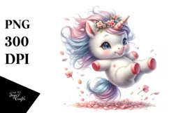 Whimsical Unicorn Clipart, Cute Dance with Petals Product Image 1