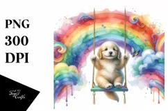 Colorful Baby Dog Swinging Rainbow | Sublimation | Clipart Product Image 1