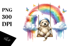 Colorful Baby Dog Swinging from Rainbow | Summer Clipart Product Image 1