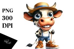 Watercolor Expressive Cow with Sun Hat | Sublimation | Product Image 3