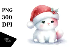 A Cute Watercolor Cat with Santa Hat, White Background Product Image 1