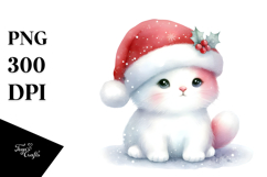A Cute Watercolor Cat with Santa Hat, White Background Product Image 1